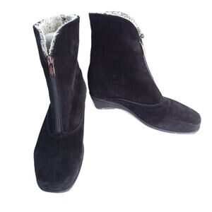 LA CANADIENNE Boots SZ 6 Women Black Suede Leather Zip Up Front Microfiber Lined